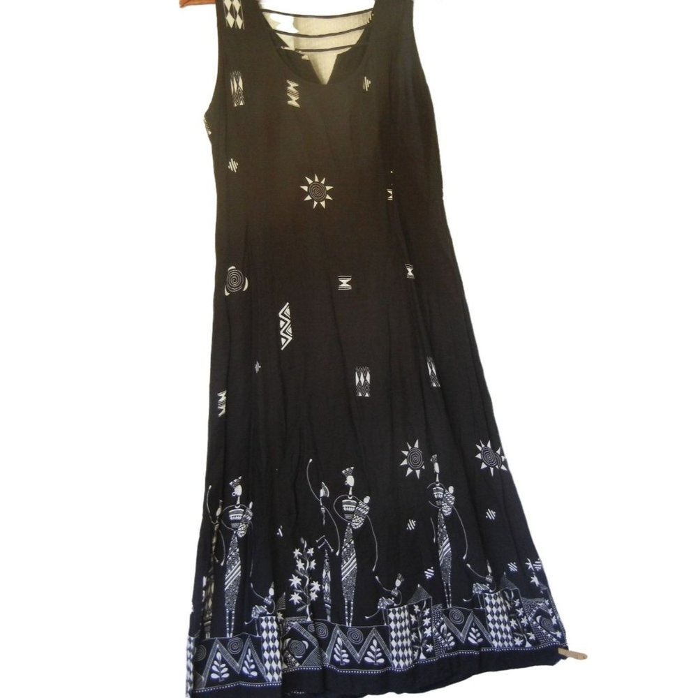 R&K Originals Woman’s Sz 12 P Maxi , Sleeveless Black Tribal Print Dress summer